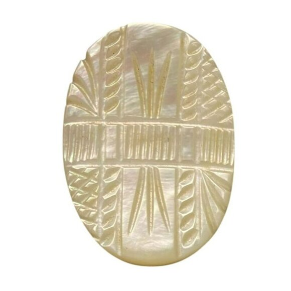Antique Oval Mother Of Pearl Carved Brooch Pin With Art Deco Design - Picture 1 of 4